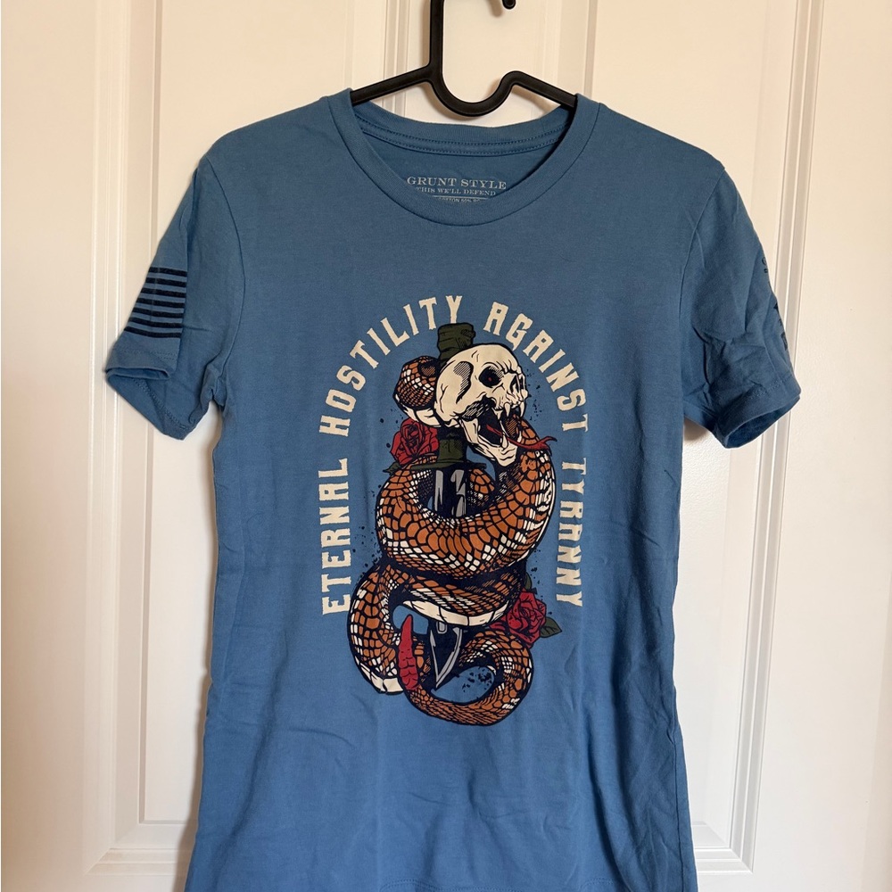 Grunt Style Blue Tee with Snake and Skull Graphic